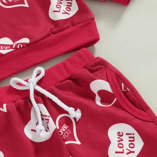 Vista 6 de Conjunto de dos piezas para el día de San Valentín, sudadera de manga larga y pantalones, conjunto de ropa casual de 0 a 3 años