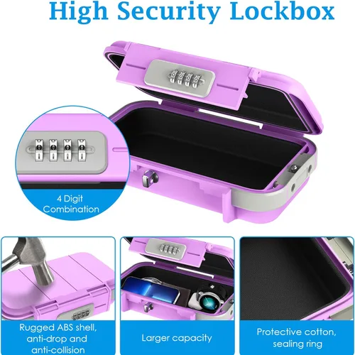 Vista 3 de AMIR Caja de seguridad portátil, cerradura de combinación con código, impermeable, antirrobo, mini caja de seguridad de viaje con cadena extraíble