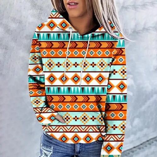 Vista 6 de Sudaderas con capucha azteca occidental para mujer, sudaderas de manga larga con gráficos vintage, camisetas de vaquera, ropa 2023