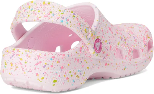 Vista 5 de Crocs Zuecos clásicos unisex para niños con patrones y gráficos, color rosa leche/multicolor, 1 mediano
