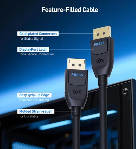 Vista 6 de Cable Matters [Certificado VESA] Cable DisplayPort 2.1 de 40 Gbps, 3.3 pies Cable DP40 de 8K a 120Hz / 4K a 240Hz, negro, FreeSync, G-SYNC, HDR
