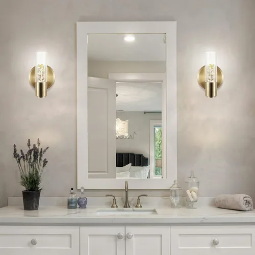 Vista 2 de JONATHAN Y Lámpara LED moderna integrada de latón de 5.5 pulgadas para baño, pantalla acrílica de burbujas transparentes, luz Art Deco minimalista