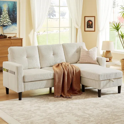 Vista 8 de Sofá modular convertible de 79 pulgadas, sofá pequeño en forma de L de 3 asientos con diván de almacenamiento y bolsillo lateral, sofá reversible