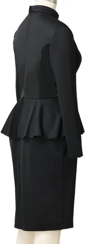 Vista 7 de FAD-4U Vestido del clero de la iglesia para mujer, Ministra de manga larga con volantes, vestido de lápiz delgado con lengüeta y cuello alto