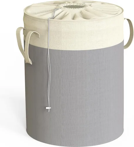 Vista 10 de Simple Houseware Cesta plegable para ropa sucia de 75 L, cesta rectangular de algodón con cierre de cordón y asas, color gris