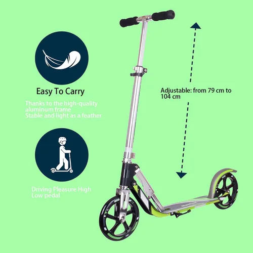 Vista 3 de Scooter para adultos – Plegable, altura ajustable, ruedas grandes, marco ligero de aluminio Adecuado para adolescentes mayores de 12 años Límite