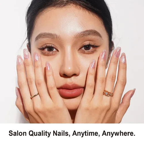 Vista 2 de DANNI & TONI Tiras de uñas de gel semicuradas, color rosa champán, ojos de gato, 28 calcomanías de regalo para mujer Aqua Ripple