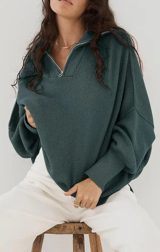 Vista 5 de PRETTYGARDEN Womens Fall Pullover Oversized Long Sleeve Zip Up Lapel V Neck Knitted Tops