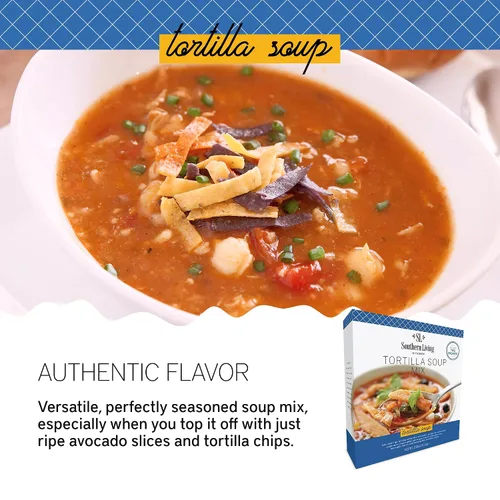Vista 2 de Southern Living Mezcla de sopa de tortilla, ingredientes frescos, mezcla de condimentos para sopa, cena familiar, cazuela de tortilla, sopa