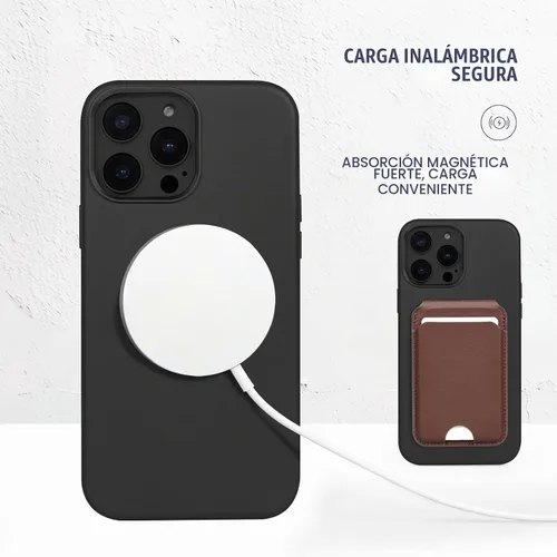 Vista 6 de Funda de cuero genuino para iPhone 13 Pro, cuero de grano completo, compatible con MagSafe y carga inalámbrica, bisel de la cámara con botones Negro