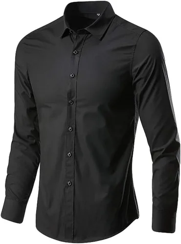 Vista 10 de Camisa de vestir para hombre, manga larga, de algodón, con botones, ajuste regular, tallas grandes y altas