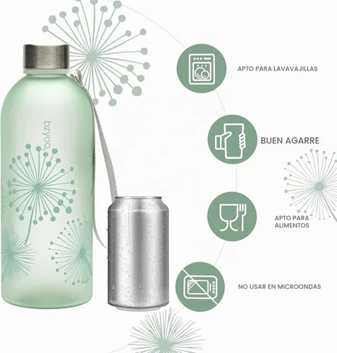 Vista 7 de bzyoo - Botella de agua de 32 onzas / 1 litro con marcador de tiempo, diseño de diente de león, plástico duradero, sin BPA, reutilizable con marcas