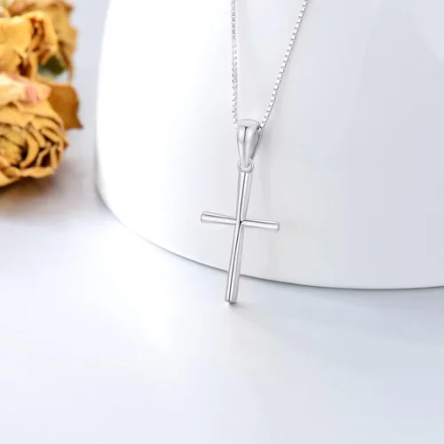 Vista 4 de 14k Gold Cross Pendant and Box Chain Necklace for Women, Baptism Jewelry Confirmation Gifts for Her, 18 inch