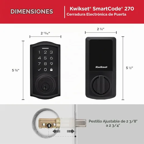 Vista 9 de Kwikset SmartCode 270 - Cerradura de puerta con teclado táctil electrónico sin llave y cerradura de seguridad con auto-bloqueo, códigos de usuario
