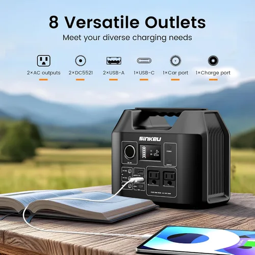 Vista 2 de SinKeu Estación de energía portátil de 80000 mAh, batería de reserva LiFePO4 de 256 Wh, salidas de CA de 300 W, banco de energía para emergencias