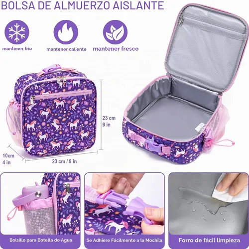 Vista 4 de Fimibuke Lonchera Bento para niños con tarro de comida, caja Bento a prueba de fugas con tarro de comida aislado de 8.5 onzas, bolsa de almuerzo