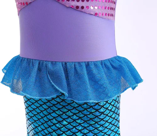 Vista 4 de Disfraz de sirena de lujo para niña, vestido de princesa con accesorios