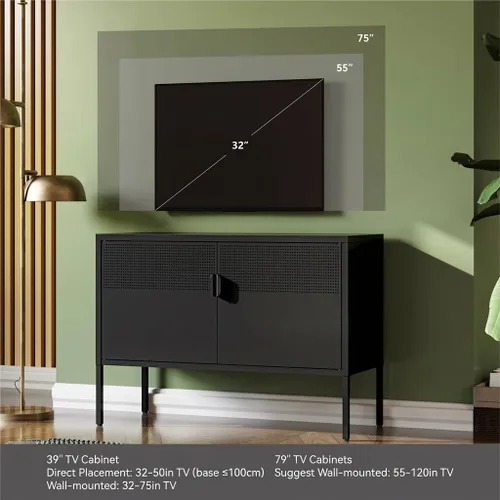 Vista 5 de COFaR Soporte de TV para televisores de hasta 75 pulgadas, consola multimedia de 40 pulgadas de largo con puertas de ventilación, centro de Negro
