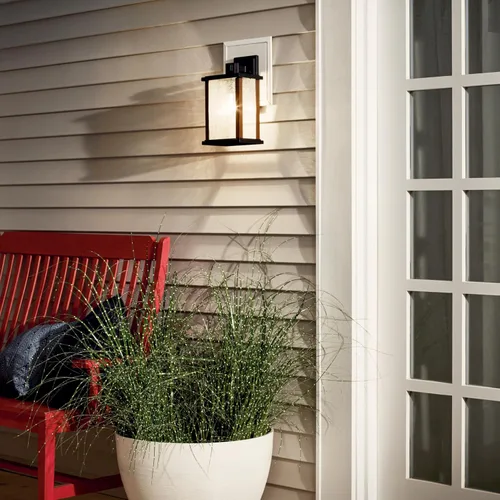Vista 5 de Kichler Marimount - Lámpara de pared para exteriores de 12.75 pulgadas en color negro, aplique de pared exterior de 1 luz con vidrio acanalado