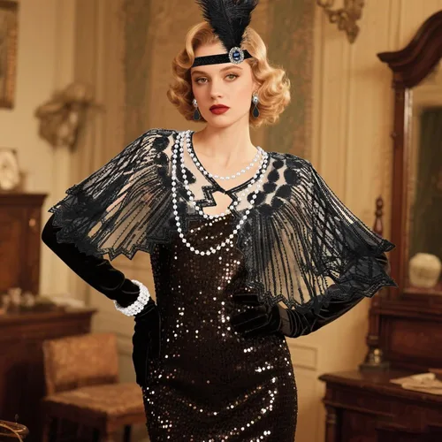 Vista 8 de Conjunto de flapper para mujer, diadema de los años 20, accesorios de disfraz para fiesta de Halloween, cosplay