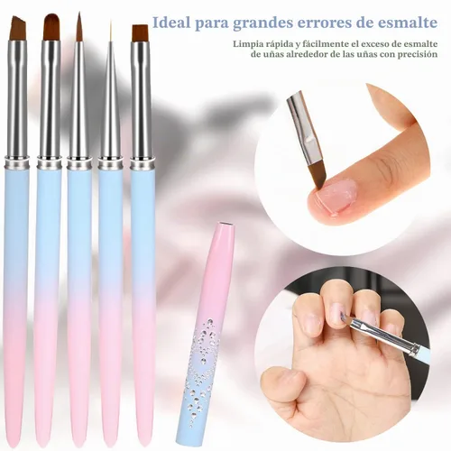 Vista 6 de Juego de 5 pinceles de limpieza de esmalte de uñas, cepillo removedor de esmalte de uñas con cepillo delineador de uñas, cepillo profesional para 3