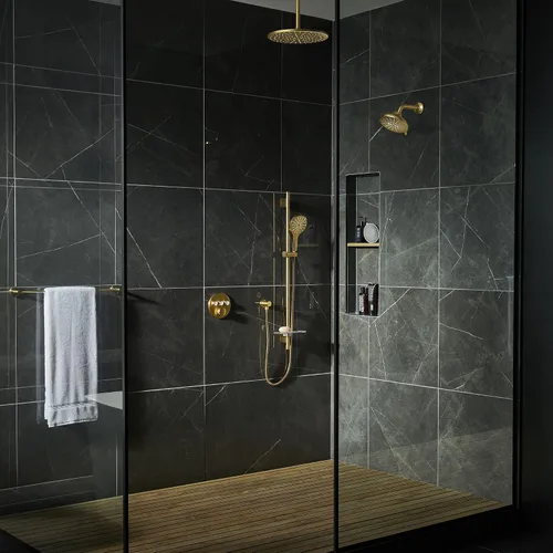 Vista 2 de Grohe Rainshower - Brazo de ducha de techo de 12 pulgadas, redondo, cepillado Cool Sunrise