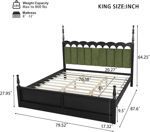 Vista 2 de Christopher Knight Home Chagi - Marco de cama tamaño King con almacenamiento, marco de cama y cabecera de plataforma King vintage, soporte