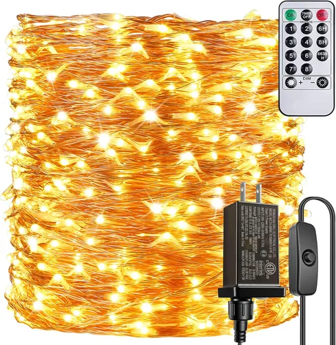 Vista 7 de Guirnalda de luces LED de 99 pies con 300 luces para dormitorio, patio, interior/exterior, impermeable, luces de cobre para cumpleaños, boda