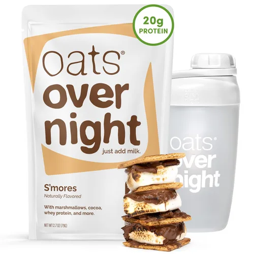 Vista 7 de Oats Overnight - S'mores - Batido de desayuno alto en proteínas y bajo en azúcar, sin gluten, alto en fibra, avena sin OMG (2.7 onzas por comida)