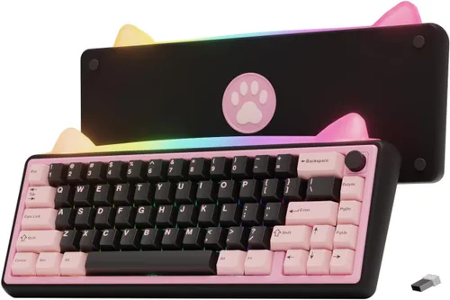 Vista 10 de OOCTPK Chilkey Foxy65 Teclado Mecánico con Perilla, Montaje de Junta Teclado Mecánico Inalámbrico de Aluminio 65%, BT5.0/2.4GHz/USB-C