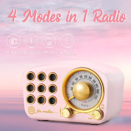Vista 2 de Altavoz Bluetooth retro FM Radio vintage con volumen fuerte, fuerte mejora de graves, conexión inalámbrica Bluetooth 5.0, volumen fuerte, tarjeta TF