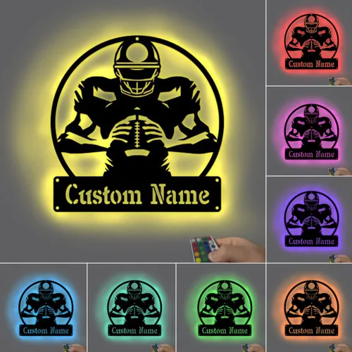 Vista 10 de Regalos personalizados de fútbol para niños con nombre personalizado con luz nocturna LED, letrero de pared de fútbol de neón con 16 colores que