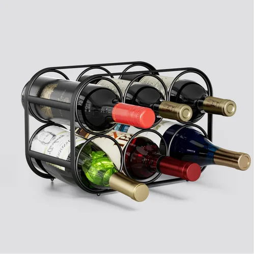 Vista 8 de Buruis Estante de vino para encimera de 6 botellas, soporte de botella de Negro