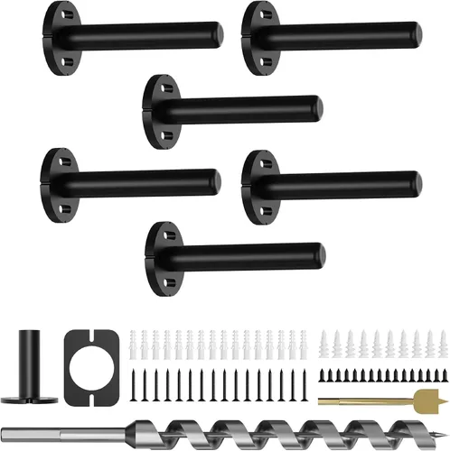 Vista 13 de 4 soportes de pared para estantes flotantes de alta resistencia, soportes invisibles negros para estantería, accesorios decorativos flotantes