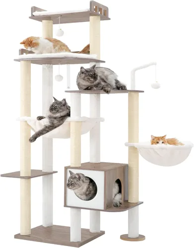 Vista 5 de Heybly Árbol para Gatos, Torre Alta de Madera de 70.5 Pulgadas para Gatos Grandes de Interior con Estructura Extra Estable, Muebles Modernos