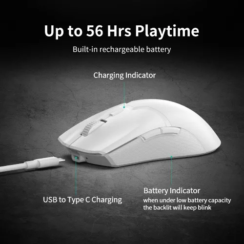 Vista 7 de DeLUX M800PRO - Mouse inalámbrico para juegos con sensor PAW 3370, conexión multidispositivo, rueda codificadora TTC, 19000 DPI, 70 G ligero