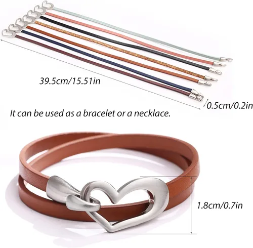 Vista 6 de Long tiantian Heart Leather Bracelets for Women Boho Western Jewelry for Women Cowboy Vintage Jewelry PinkRed Wrap Cuff Bracelets Valentines Day