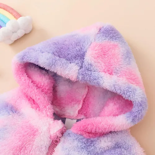 Vista 5 de MIEKISA Chaqueta con capucha para bebés y niñas, ropa de abrigo con cremallera teñida
