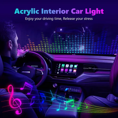 Vista 8 de Tira de luz LED acrílica para interior de automóvil, luz de neón AMKI para automóvil con control de aplicación, 16 millones de accesorios