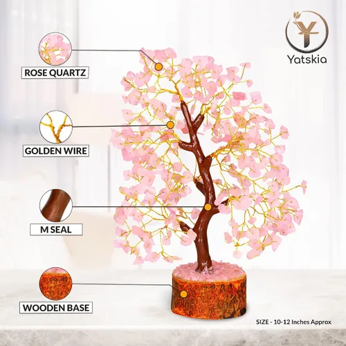 Vista 4 de Árbol de piedras preciosas de cuarzo rosa, cristal para energía positiva, figura de Feng Shui, bonsái de dinero, árbol de la vida, decoración