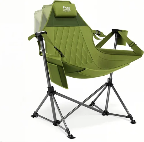 Vista 16 de TIMBER RIDGE Silla de camping tipo hamaca, silla hamaca oscilante de gran tamaño con respaldo y asiento ajustables para césped al aire libre