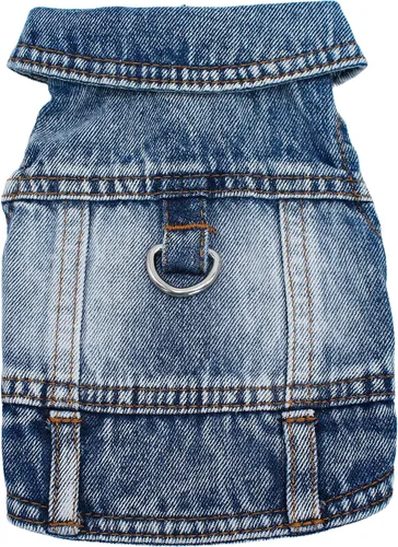 Vista 8 de Chaqueta de mezclilla para perros pequeños, con anillo en D, ropa para Negro