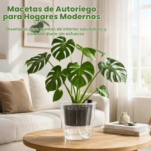 Vista 8 de Macetas transparentes de riego automático para plantas de interior, paquete de 3 macetas de riego automático de 6.7 pulgadas, macetas transparentes