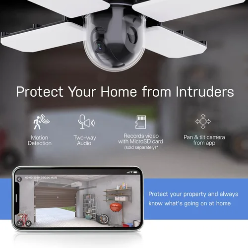Vista 3 de Feit Electric Luz LED de techo de garaje con cámara, luz de garaje de seguridad inteligente WiFi 2.4GHz, base E26 atornillada, sensor de movimiento