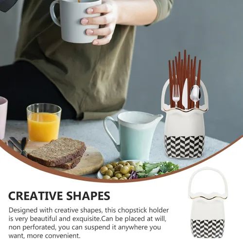 Vista 6 de Organizador de utensilios de cerámica: Cubertería de cocina Cubiertos Vajilla Contenedor Soporte Palillos Cesta de almacenamiento Taza para Cuchara