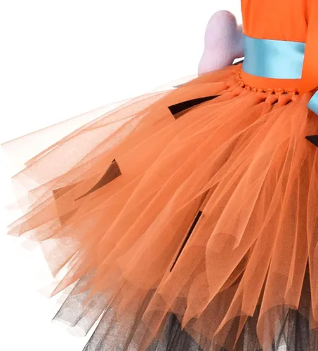 Vista 4 de JWSVBF Disfraces de Halloween, vestidos de tul de malla para niñas pequeñas, calabaza, lindo otoño, manga larga, trajes de cosplay, vestido de fiesta