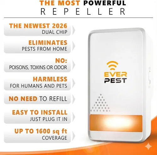 Vista 3 de Repelente ultrasónico de control de plagas enchufable, paquete de 2 repelentes – Deshazte de mosquitos, ratones, arañas de cucaracha, insecto