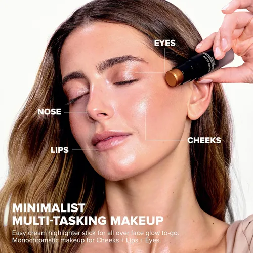 Vista 4 de Nudestix Nudies Glow - Resaltador en crema multiusos para mejillas, ojos y cuerpo con cepillo integrado, acabado radiante, maquillaje limpio, vegano
