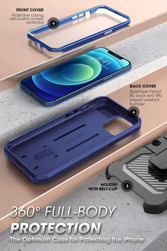Vista 5 de SUPCASE Funda para iPhone 12/iPhone 12 Pro con protector de pantalla (Unicorn Beetle Pro), [soporte integrado y clip para cinturón] Funda protectora