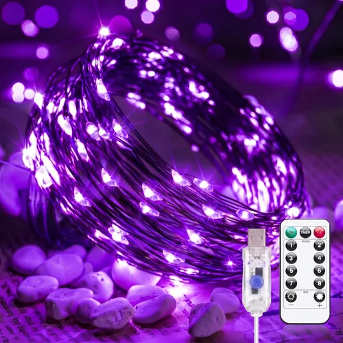 Vista 10 de Minetom Guirnalda de luces parpadeantes enchufables, 100 luces LED USB de Blanco puro